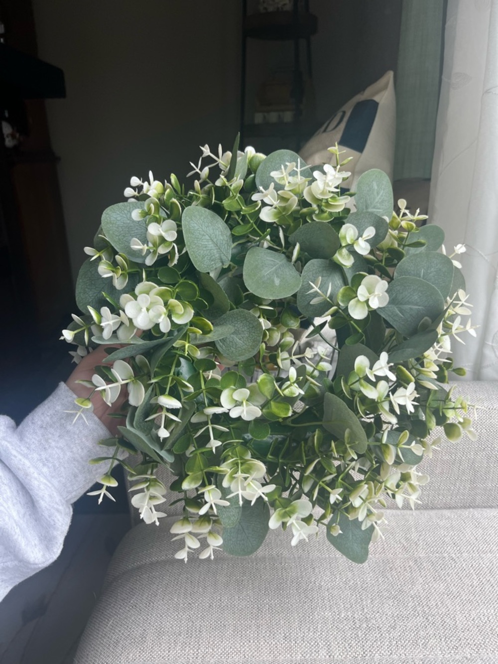 Artificial Eucalyptus and White Flower Wreath